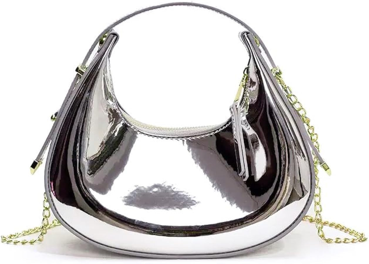 Cute Metallic Purses for Women Stylish Crescent Shoulder Bag Small Gold Crossbody Purse Patent Un... | Amazon (US)
