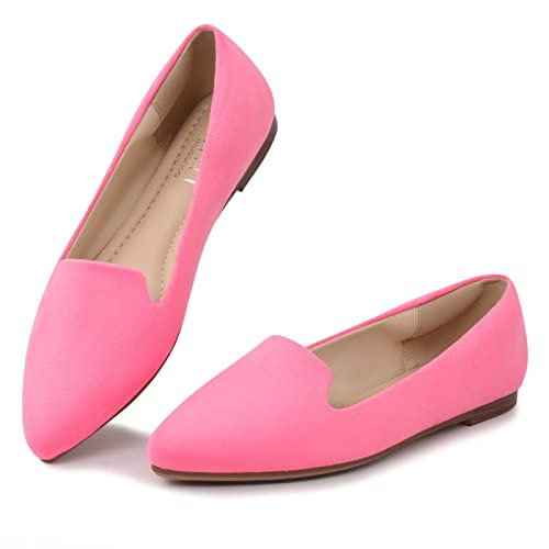 MUSSHOE Flat Shoes Women Pointed Toe Comfortable Slip on Women's Flats, Hot Pink 10.5 | Amazon (US)