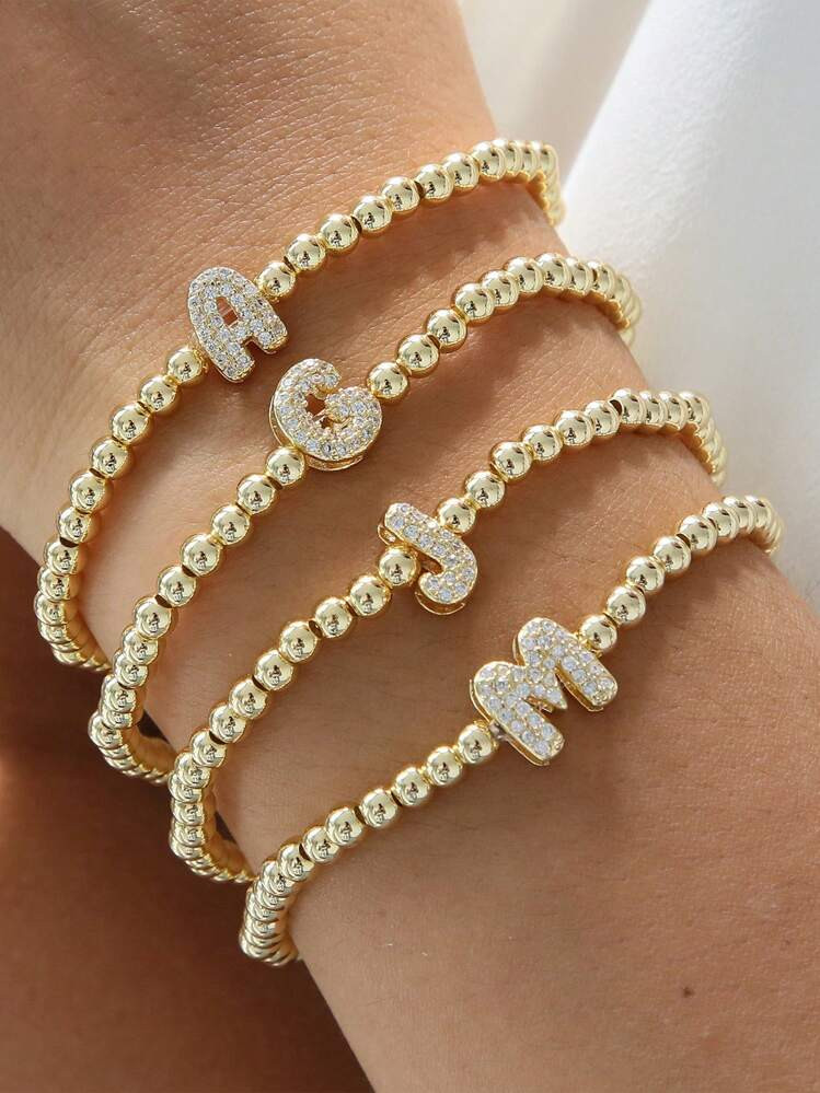 Classic Fashion Zirconia Letter Charm Women Bracelet Luxury A-Z Initials Adjustable Chain Bracele... | SHEIN