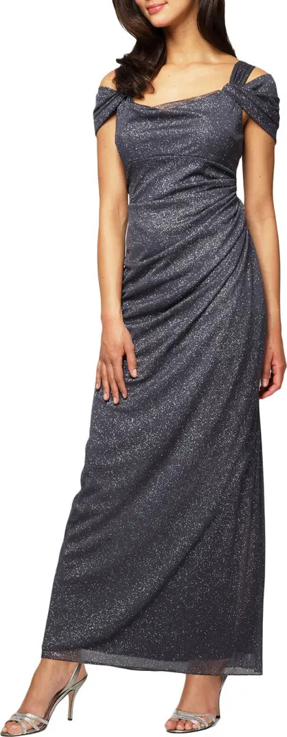 Cold Shoulder Ruffle Glitter Chiffon Gown | Nordstrom