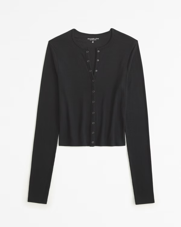 Women's Long-Sleeve Featherweight Rib Henley Top | Women's Clearance | Abercrombie.com | Abercrombie & Fitch (US)