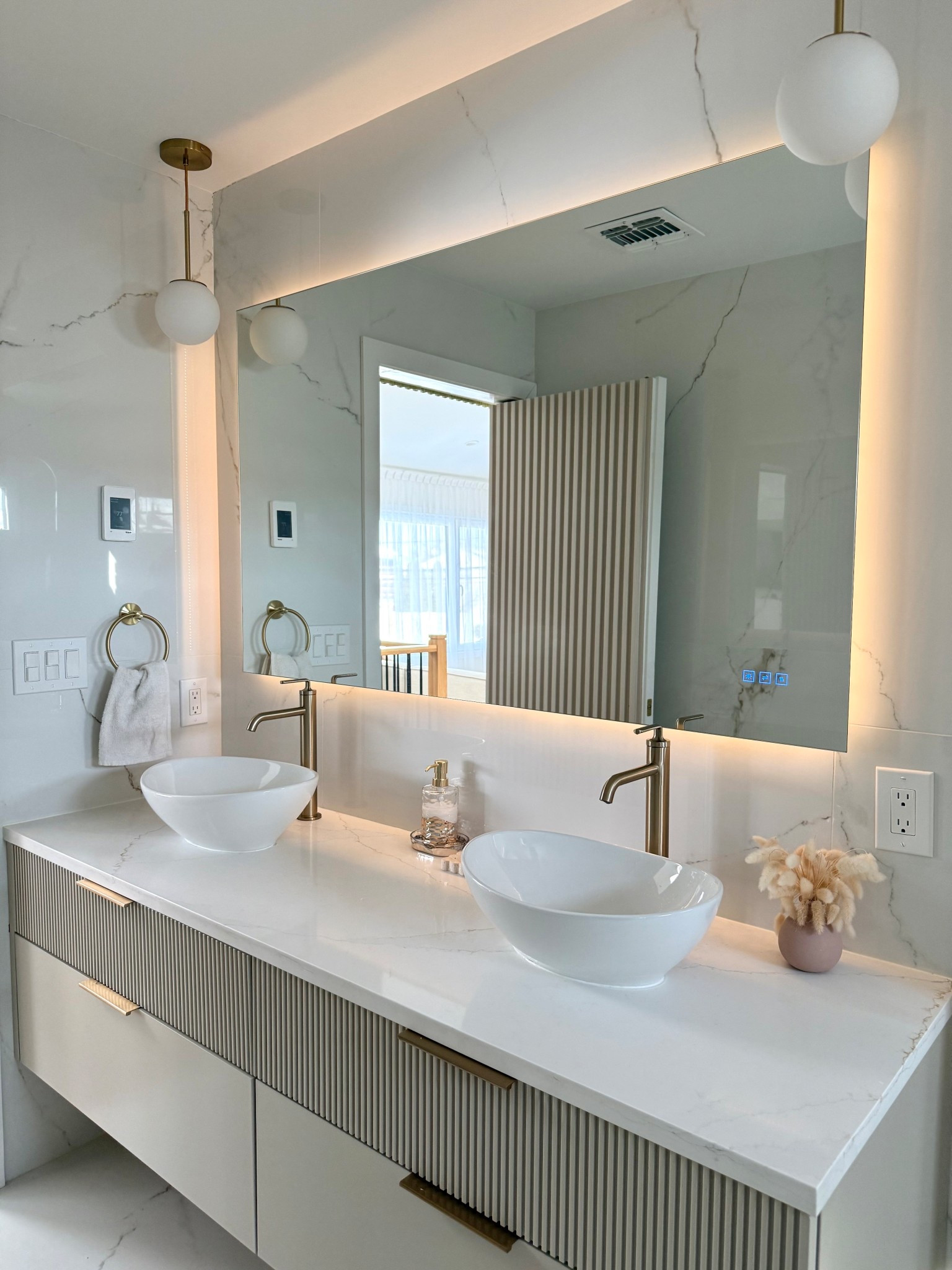LED mirror inspo , modern bathroom design, floating vanity, vessel faucet, bowl sink 

#LTKstorytime #LTKSaleAlert #LTKHome