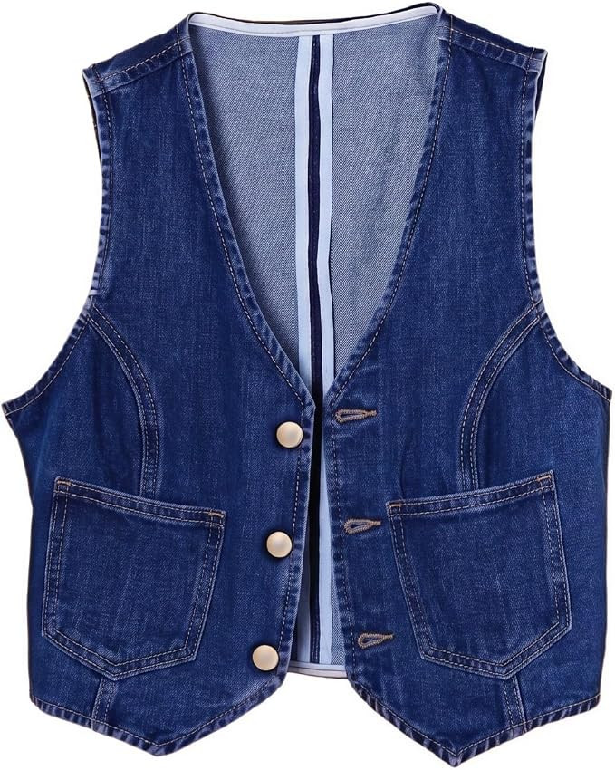 Cropped Denim Vest Top for Women Summer Western Jean Vest Tank Top | V neck, Button down, Sleevel... | Amazon (US)