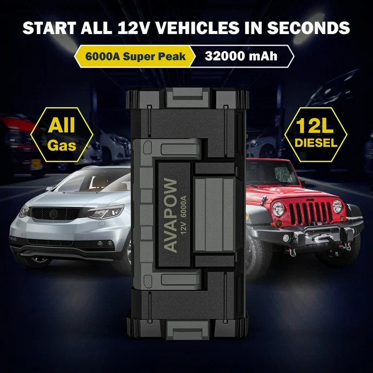 AVAPOW 6000A Car Battery Jump Starter(for All Gas or up to 12L Diesel) Powerful Car Jump Starter ... | Walmart (US)
