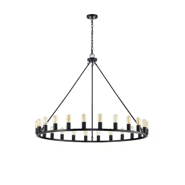 The Gray Barn Liam 24-light 48-inch Round Wagon Wheel Chandelier - Matte Black | Bed Bath & Beyond