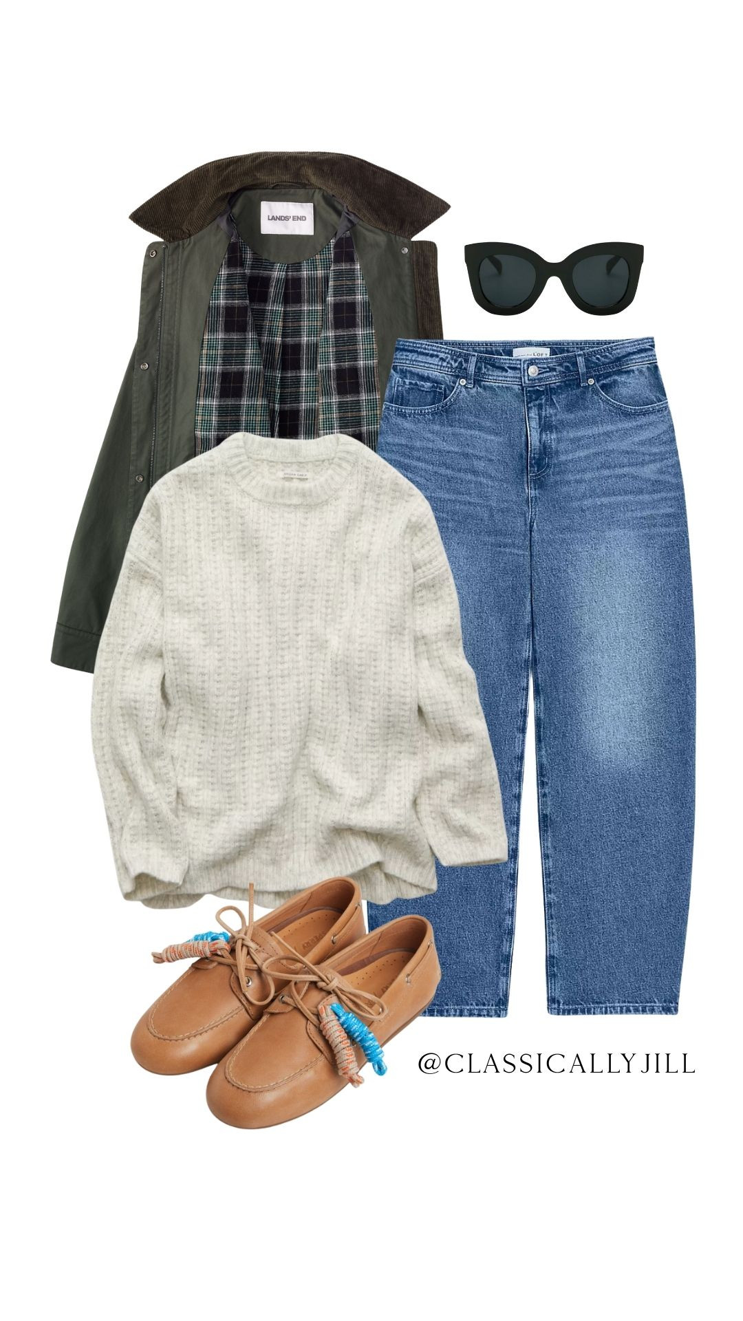 Casual Fall style - giving Rory Gilmore vibes!  Own and love these jeans and jacket. Just ordered the sweater - they sell out quickly. Also v intrigued by this collab with Sperry. Boat shoes are back, baby. My millennial heart is happy. 

 #LTKSeasonal #LTKMidsize #LTKFindsUnder100