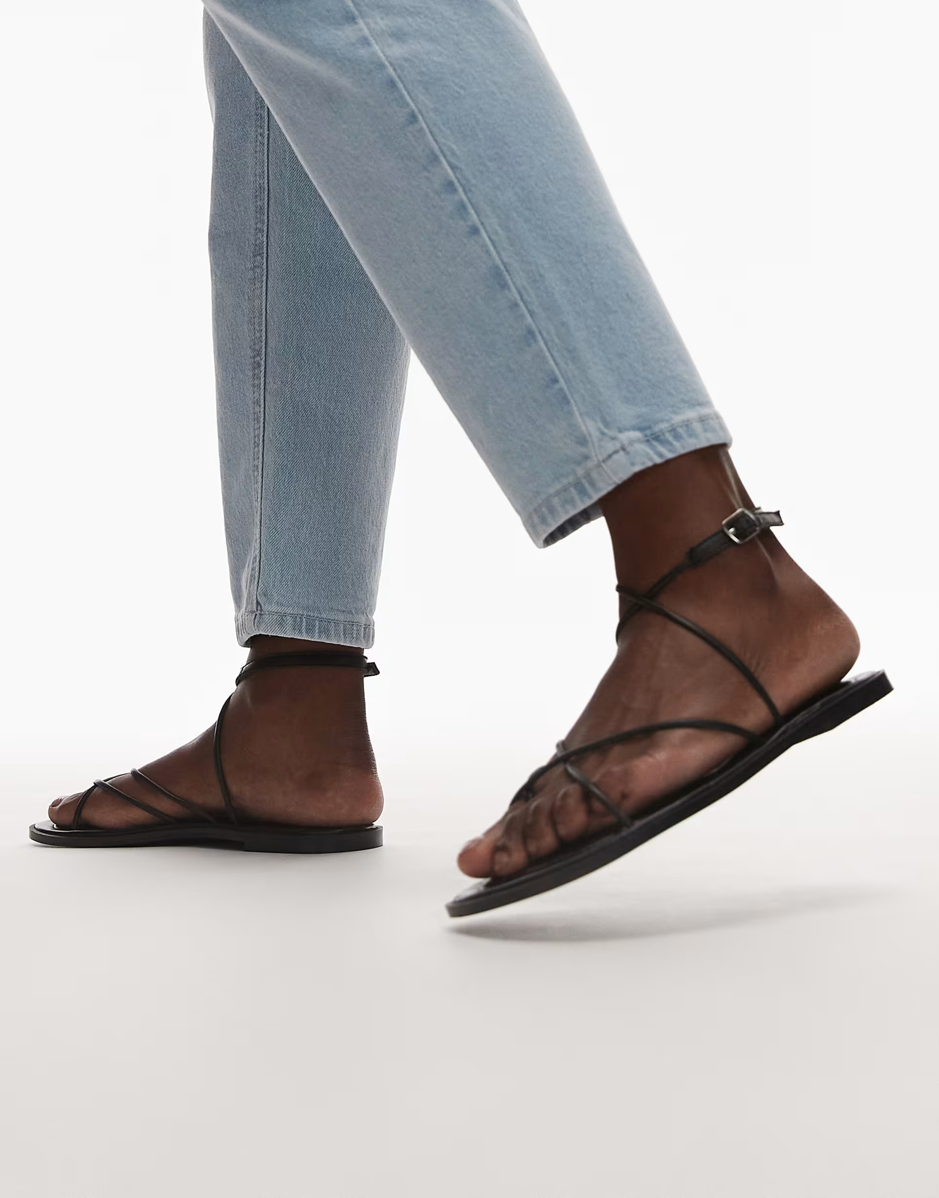 Topshop Kim real leather strappy flat sandal in black | ASOS | ASOS (Global)