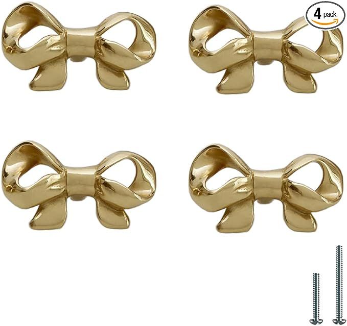 UniDes 4 Pack Gold Brass Knobs for Dresser,Drawers and Cabinet, Decorative Bow Knobs and Pulls fo... | Amazon (US)