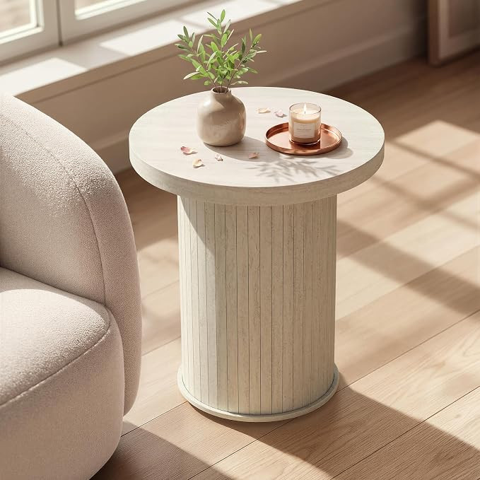 VASAGLE Round Side Table, Tambour End Table, Mid Century Modern Nightstand, Easy Assembly, for Sm... | Amazon (US)