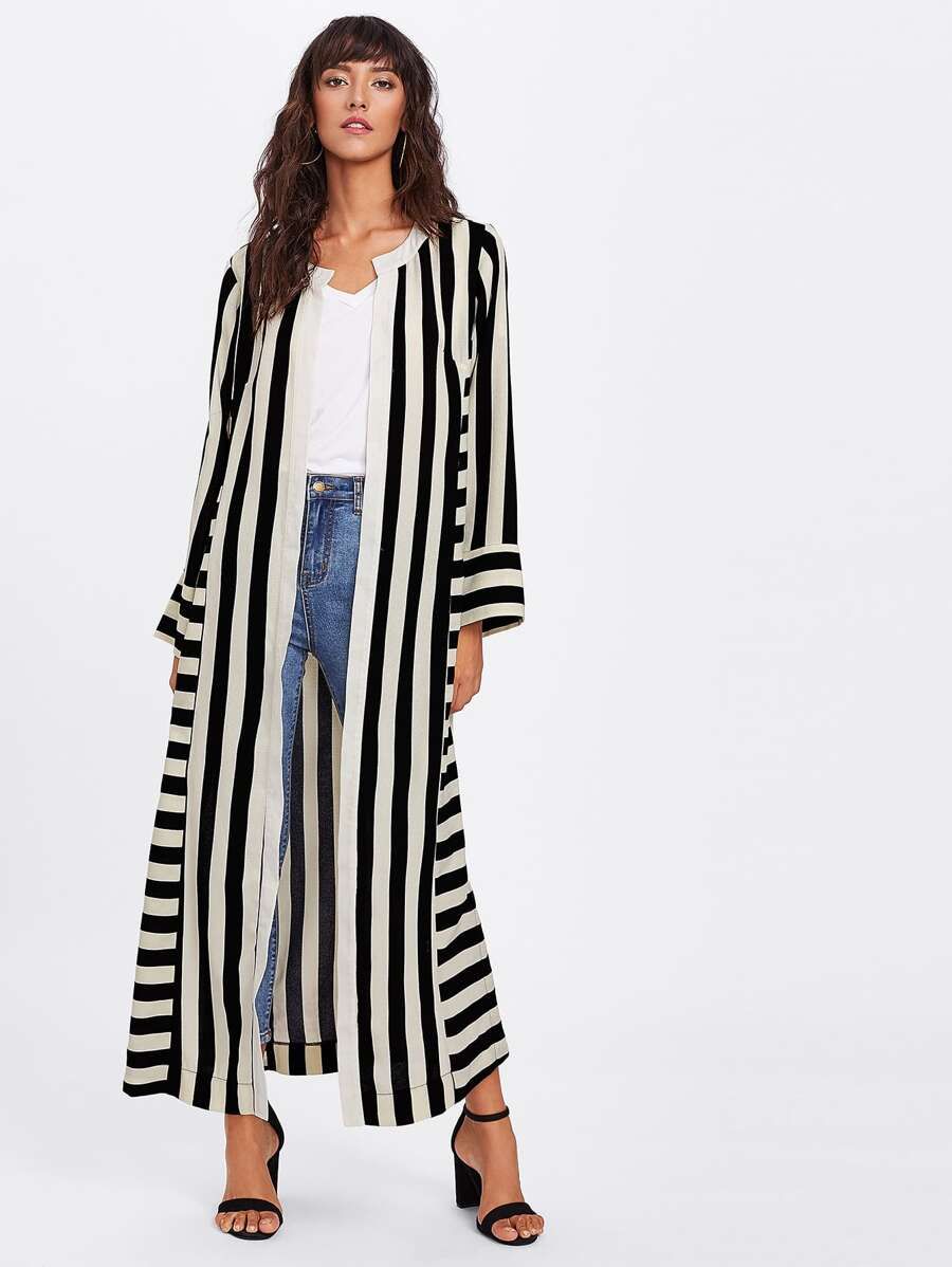 Block Stripe Slit Side Kimono | SHEIN