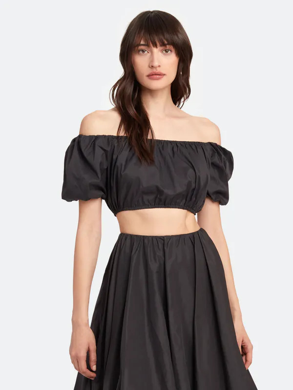 STAUD Ant Puff Sleeve Crop Top - Black - S | Verishop