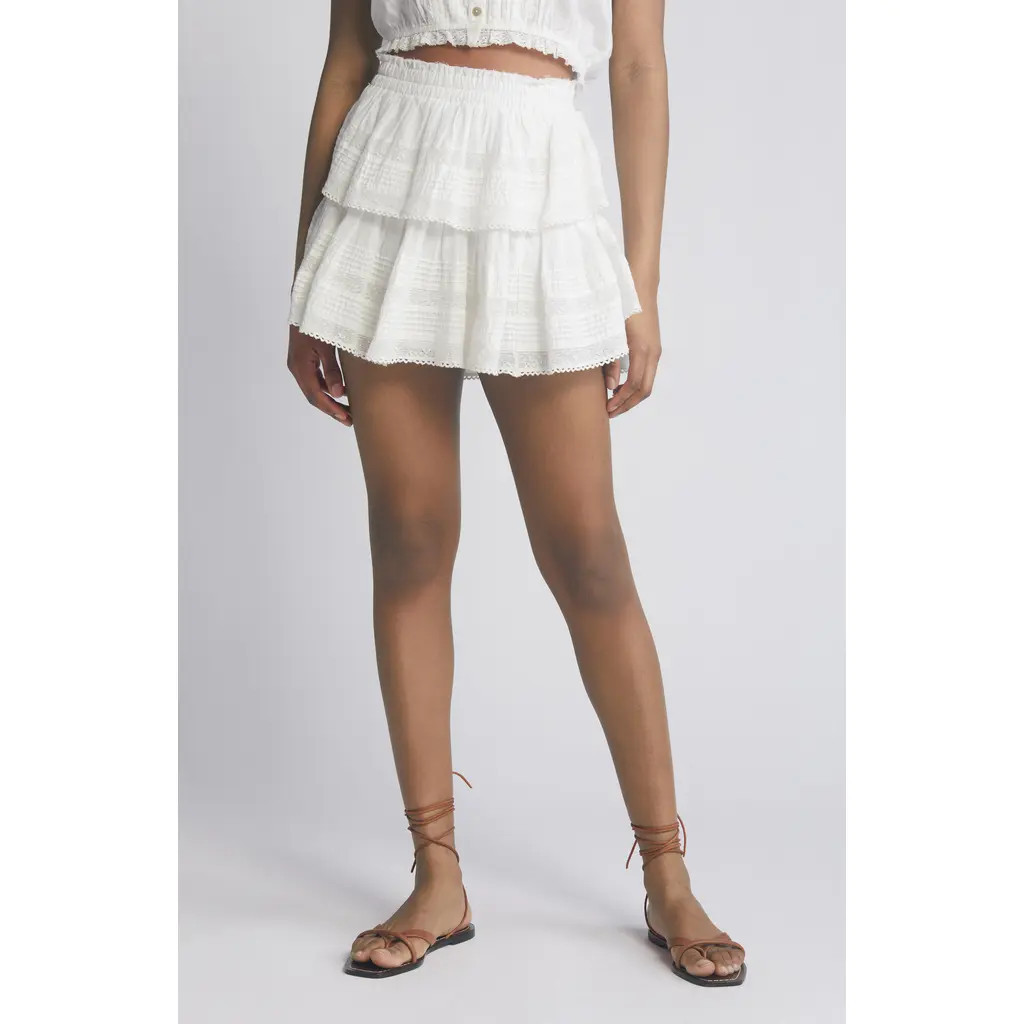 LoveShackFancy Tiered Ruffle Cotton Miniskirt in Antique White at Nordstrom, Size Large | Nordstrom