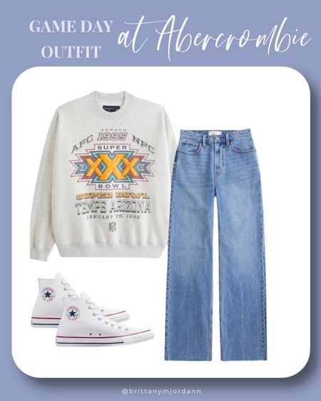 Game Day outfit inspo from Abercrombie 

Vintage Super Bowl sweatshirt. Football. Jeans. Abercrombie and fitch. White high top converse. High waisted jeans. Ravens. 49ers. Chiefs. Lions.

#LTKstyletip #LTKGiftGuide #LTKfindsunder100