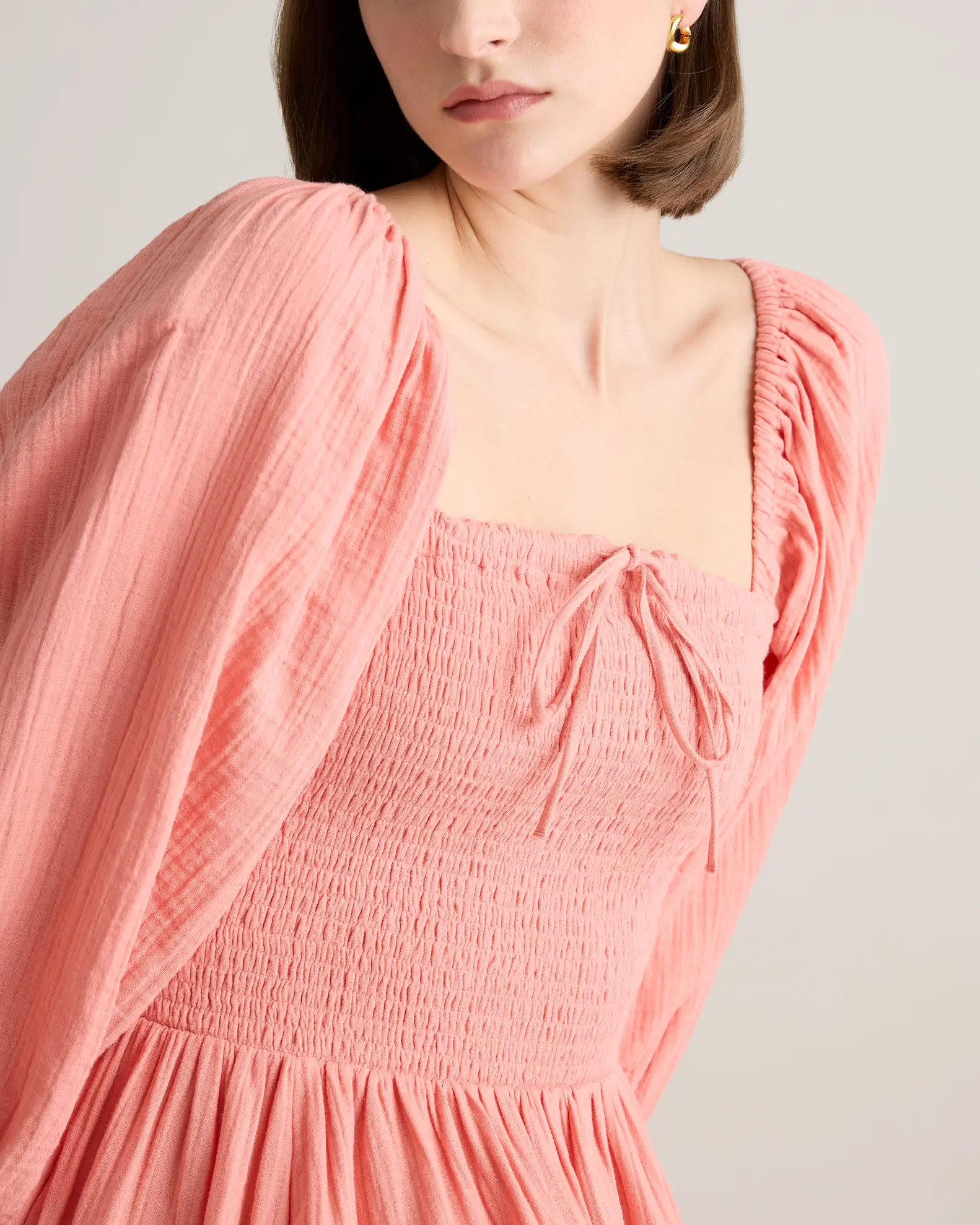 100% Organic Cotton Gauze Smocked Square Neck Midi Dress | Quince