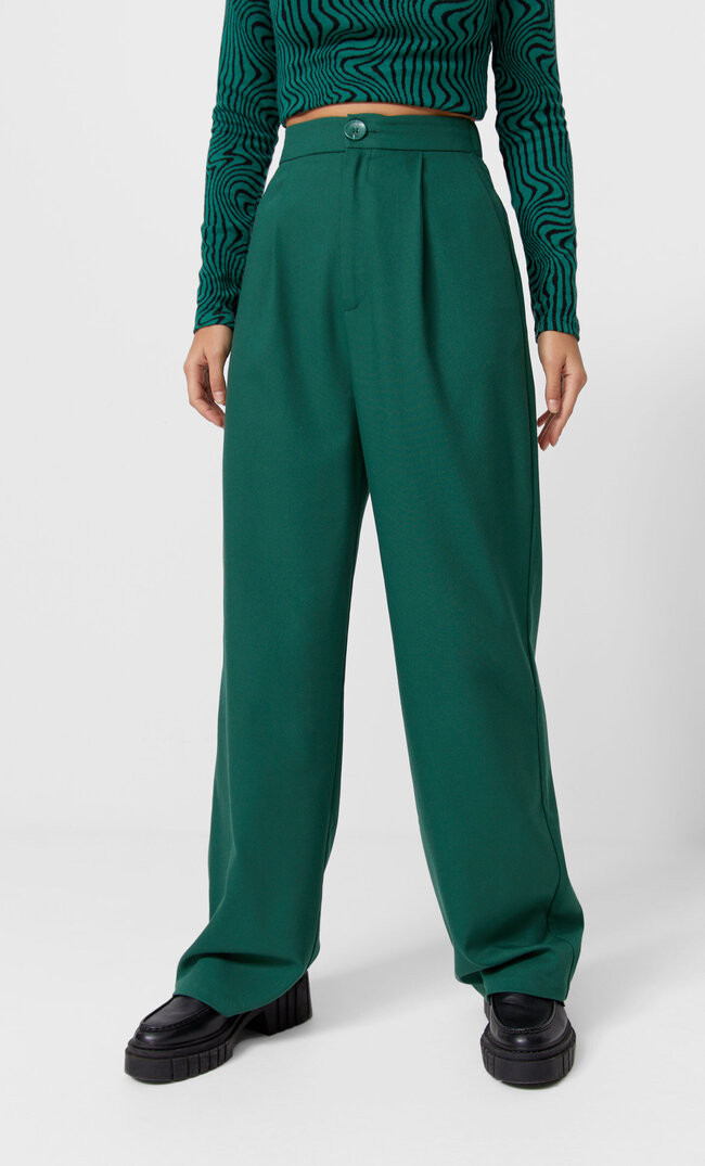 Wide-leg trousers - Women's Trousers | Stradivarius United Kingdom | Stradivarius (UK)