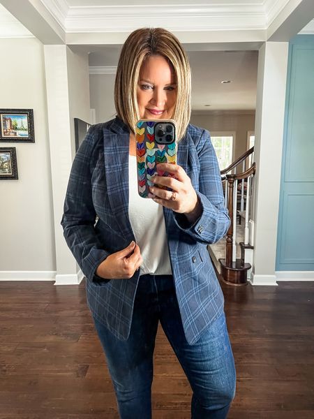 Plaid blazer from Walmart - runs narrow through the shoulders, size up if in between sizes or broad shouldered 

Target jeans - true to size 

Workwear / casual work outfit / Walmart fall fashion 

#LTKunder50 #LTKworkwear #LTKstyletip