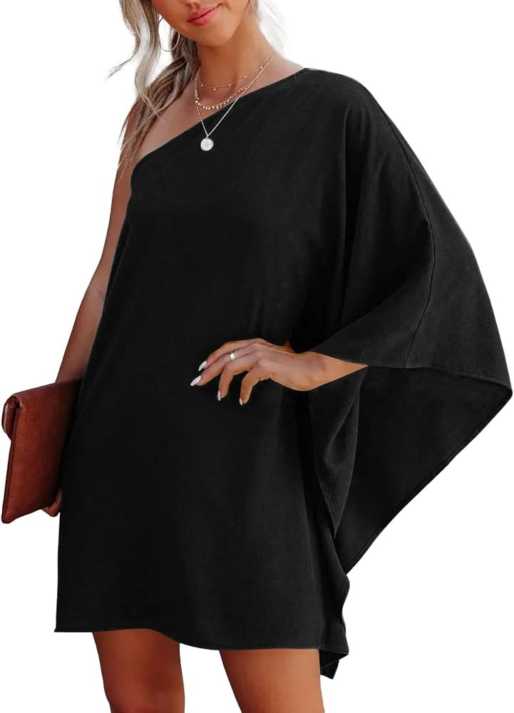 oten Women's 2026 One Shoulder Batwing Sleeve Short Flowy Cocktail Wedding Guest Semi Formal Dres... | Amazon (US)