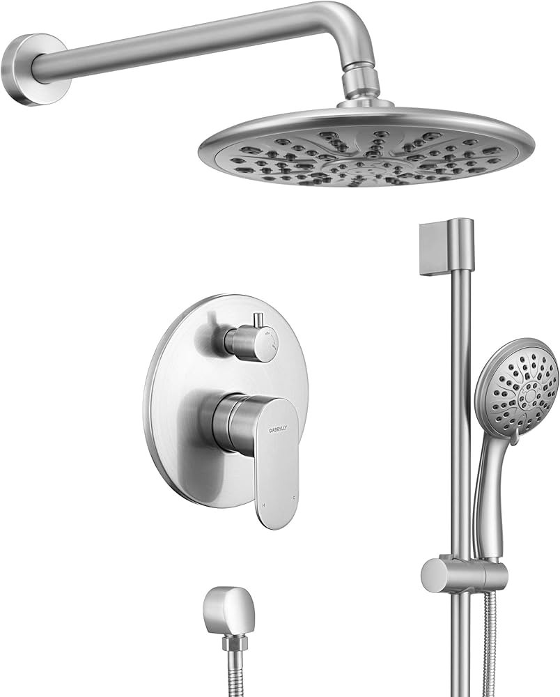 Gabrylly Shower System, Slide Bar Shower Faucet Set with High Pressure 8" Rain Shower head and 3-... | Amazon (US)