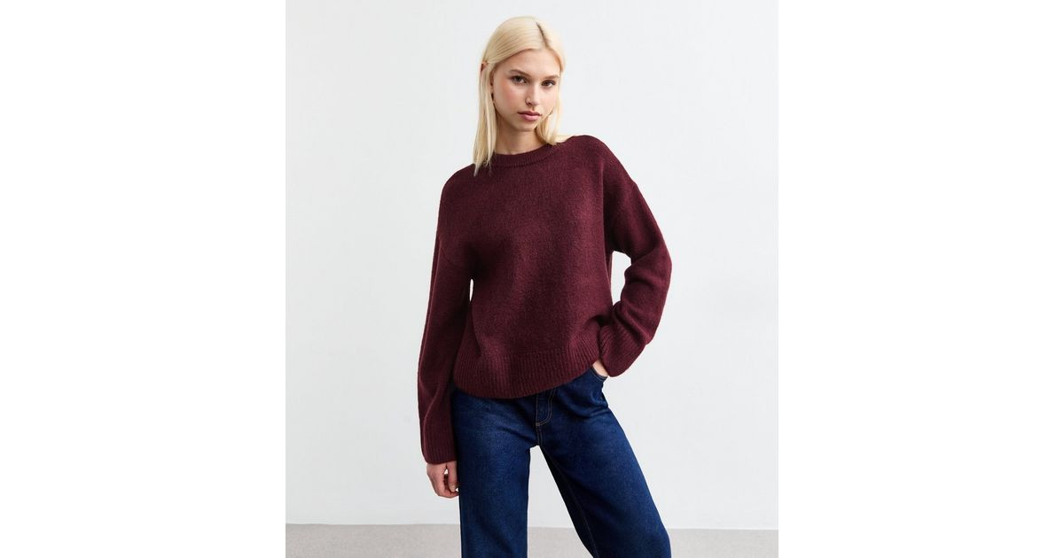 Burgundy Crew Neck Knitted Jumper | New Look | New Look (UK)