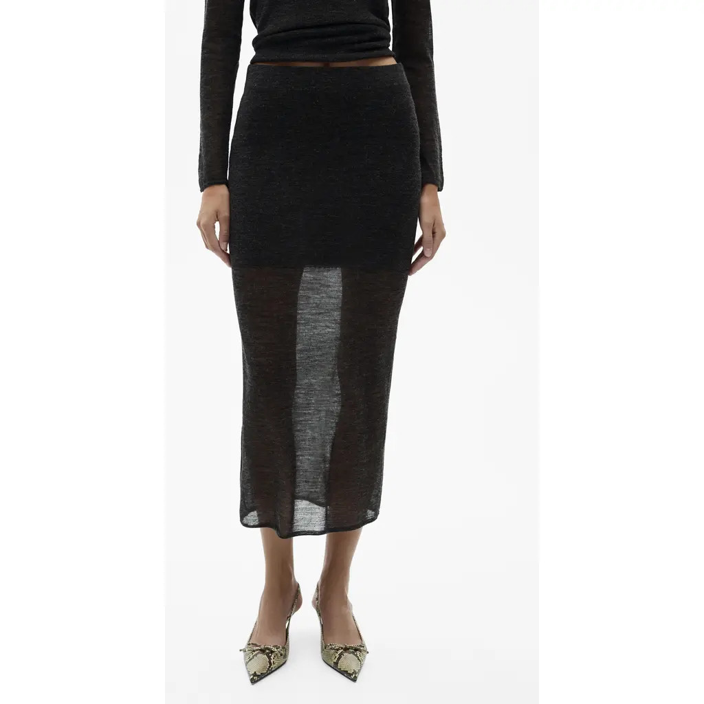 MANGO Semisheer Midi Skirt in Dark Heather Grey at Nordstrom, Size Medium | Nordstrom