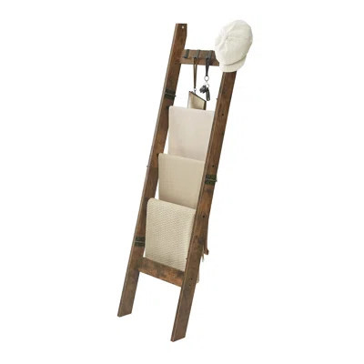 Blanket Ladder For Living Room, Decorative Quilt Rack With 4 Removable Hooks, 5-Tier Farmhouse Ladder Holder Shelf Organizer For Bedroom, Rustic Brown | Wayfair North America