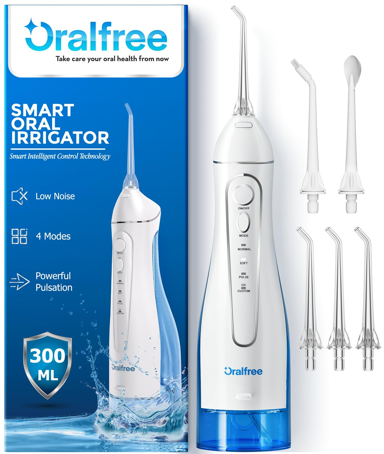 Oralfree Water Dental Flosser Cordless for Teeth Cleaning - 4 Modes Oral Irrigator 300ML Braces F... | Amazon (US)