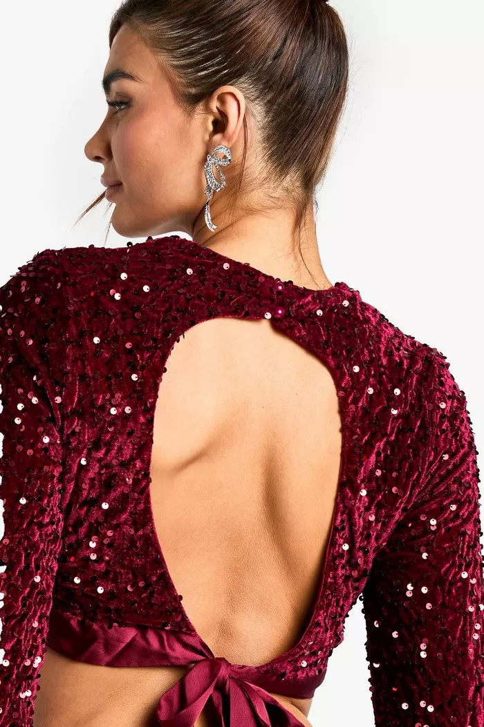 Tie Back Sequin Crop | boohoo (US & Canada)