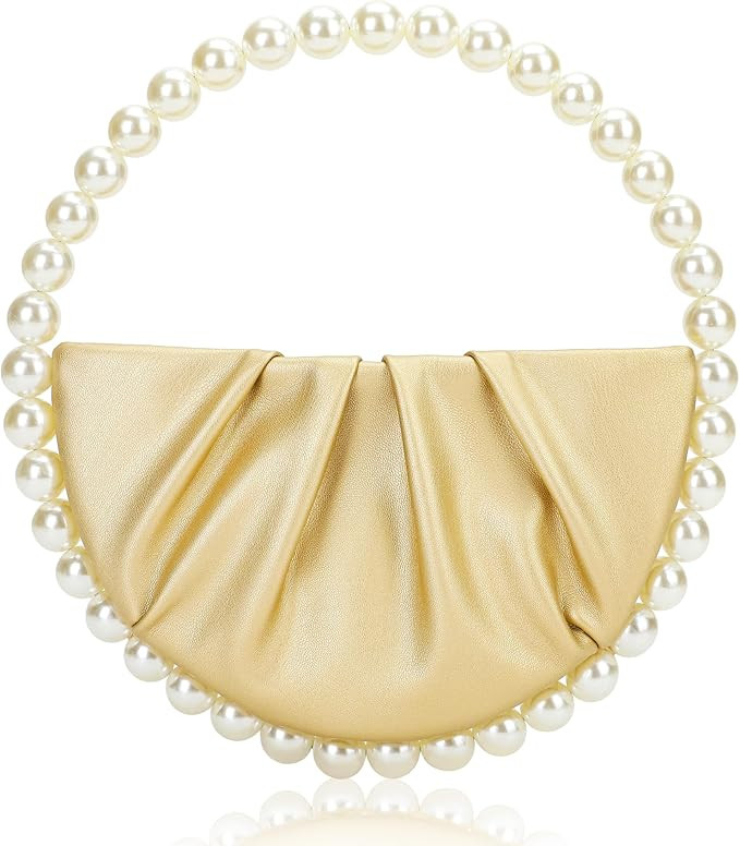 CARIEDO Pearl Soft Face Pleated Handbag Advanced Evening Bag Party Prom Bride Purse Phone Clutch ... | Amazon (US)