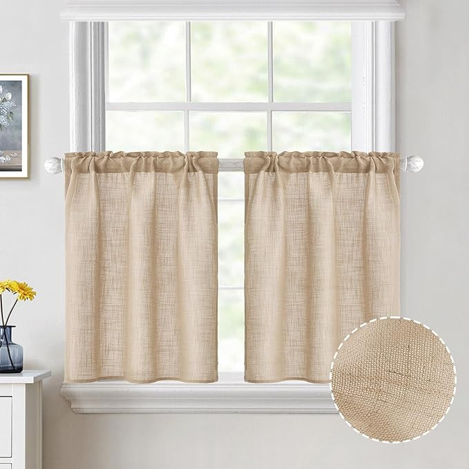 MIULEE Cafe Curtains 24 Inch Length Half Window Curtain Farmhouse Short Linen Semi Sheer Curtains... | Amazon (US)