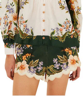 Farm Rio Berry Garden Floral Twill Scallop Hem Belted Coordinating Shorts | Dillard's | Dillard's