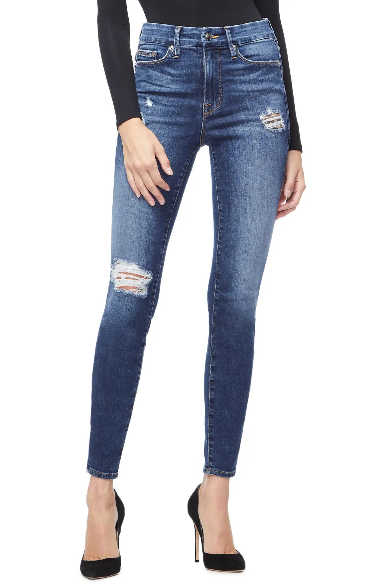 Women's Good American Good Legs Cheetah Pockets High Waist Jeans, Size 00 - Blue | Nordstrom