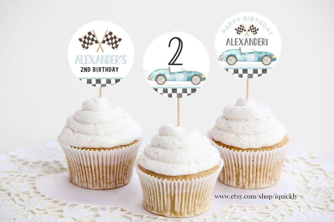 Editable Two Fast Birthday Cupcake Toppers Racecar Party Cake Toppers Racing Car Vintage Template... | Etsy (US)
