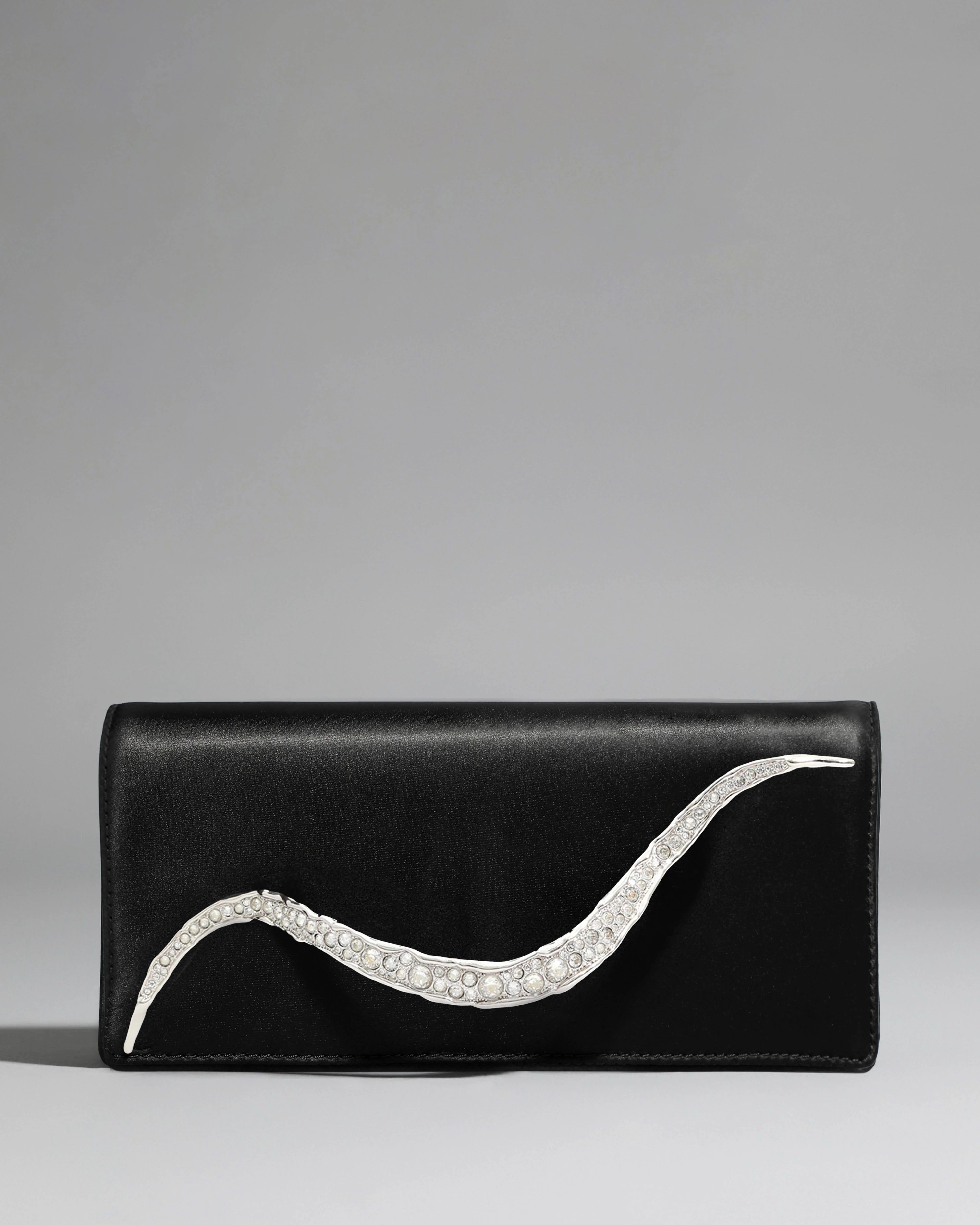 Black Crystal Curve Clutch | Vegan Black Clutch Purse | Alexis Bittar