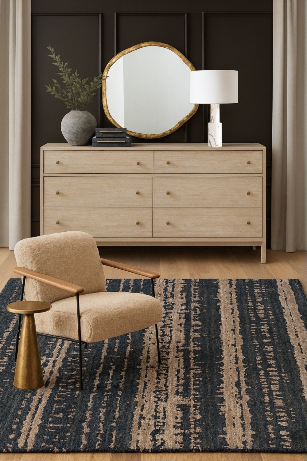 This light wood dresser and airy decor softens the bold black walls, creating a bright and elevated look in a bedroom. 

Bedroom, bedroom furniture, bedroom dresser, home decor, bedroom design, bedroom decor, black bedroom walls, moody bedroom, area rug, bedroom design ideas, bedroom mirror, table lamp, vase, area rug, accent chair, bedroom table, bedroom design, home decor, bedroom decor, decor boxes, Amazon decor, faux greenery, accent chair, black bedroom wall design, crate and barrel, Wayfair, cb2 

#LTKSaleAlert #LTKFindsUnder100 #LTKHome
