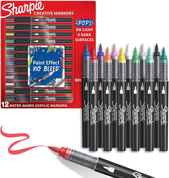 Sharpie Creative Markers, Water-Based Acrylic, Brush Tip, Assorted Colors, 12 Count – Arts & Cr... | Amazon (US)