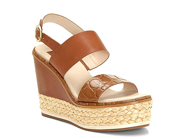 Louise Et Cie Rhory Wedge Sandal - Women's - Cognac Croc Print Covered/Espadrille Heel | DSW