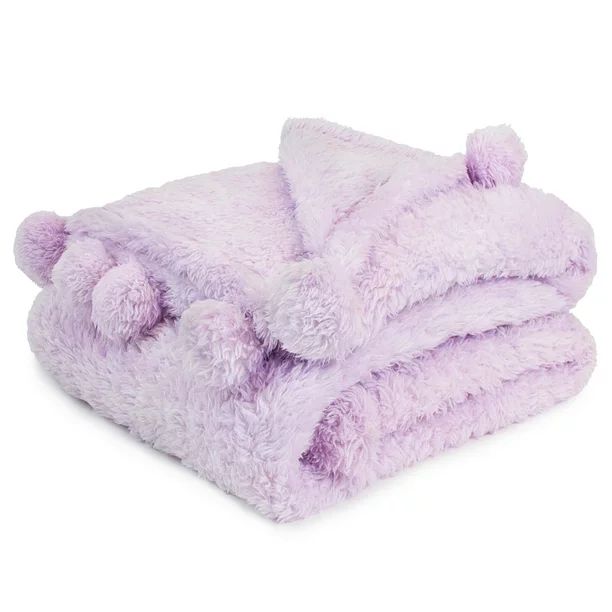PAVILIA Light Purple Sherpa Throw Blanket for Couch, Pom Pom | Fluffy Plush Soft Blanket for Sofa... | Walmart (US)