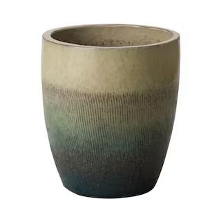 Emissary Bullet 14 in. D x 15.5 in. H Bayside Green Ceramic Round Planter with Drainage Hole 0533... | The Home Depot