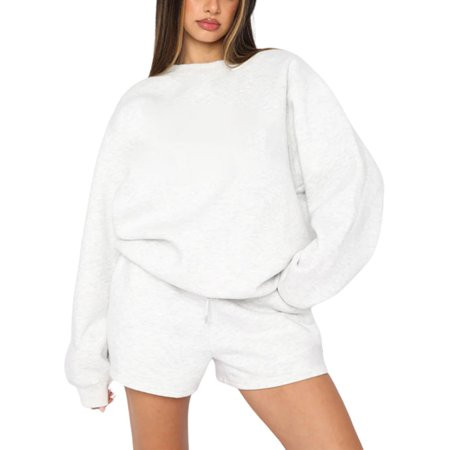 Luxplum Women 2 Piece Sweatsuits Solid Color Tracksuit Casual Loose 2 Outfits Sweatshirt And Sweatpa | Walmart (US)