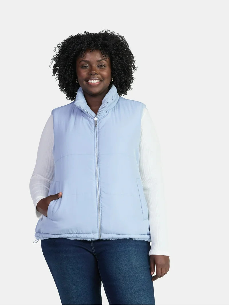 Time and Tru Women's and Women's Plus Faux Fur Reversible Vest, Sizes XS-2X | Walmart (US)