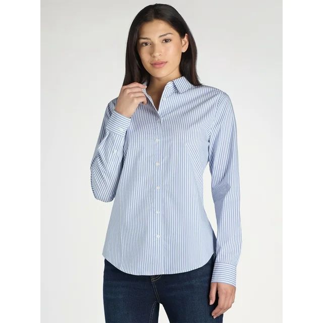 Time and Tru Women's Button Down Shirt with Long Sleeves, Sizes XS-XXXL | Walmart (US)