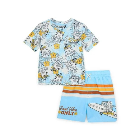 Character Toddler Boy Short- Sleeve Rash Guard and Swim Shorts Set, 2-Piece, Sizes 12M-5T | Walmart (US)