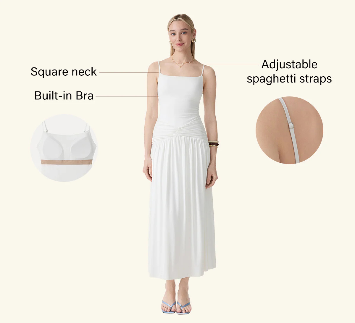 Not-See-Thru Spaghetti Gathered Maxi Bra Dress | OGLmove