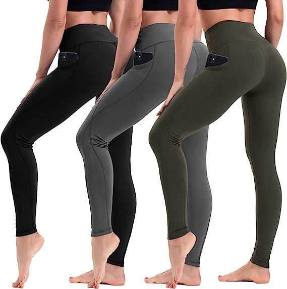HLTPRO High Waist Yoga Leggings with Pockets for Women (3 Pairs) - Non See Through Yoga Pants for... | Amazon (US)