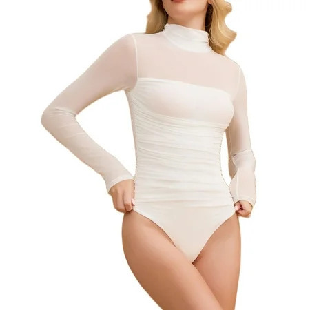 Avidlove Women Long Sleeve Shapewear Bodysuit Turtle Neck Body Suits Mesh One Piece Leotard Fall Tops | Walmart (US)