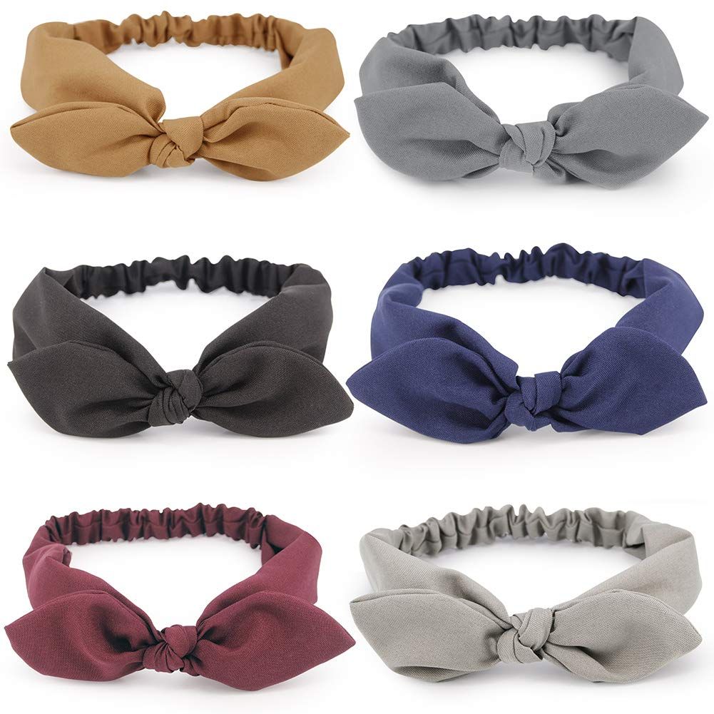 6 Pcs Hogoo Bow Headbands Vintage Solid Color Headband Polyester Headwraps Fabric Hair Band for W... | Amazon (US)