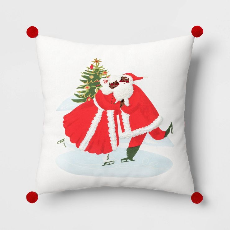 Dancing Santa Embroidered Square Christmas Throw Pillow with Pom Pom Red/White - Threshold™ | Target
