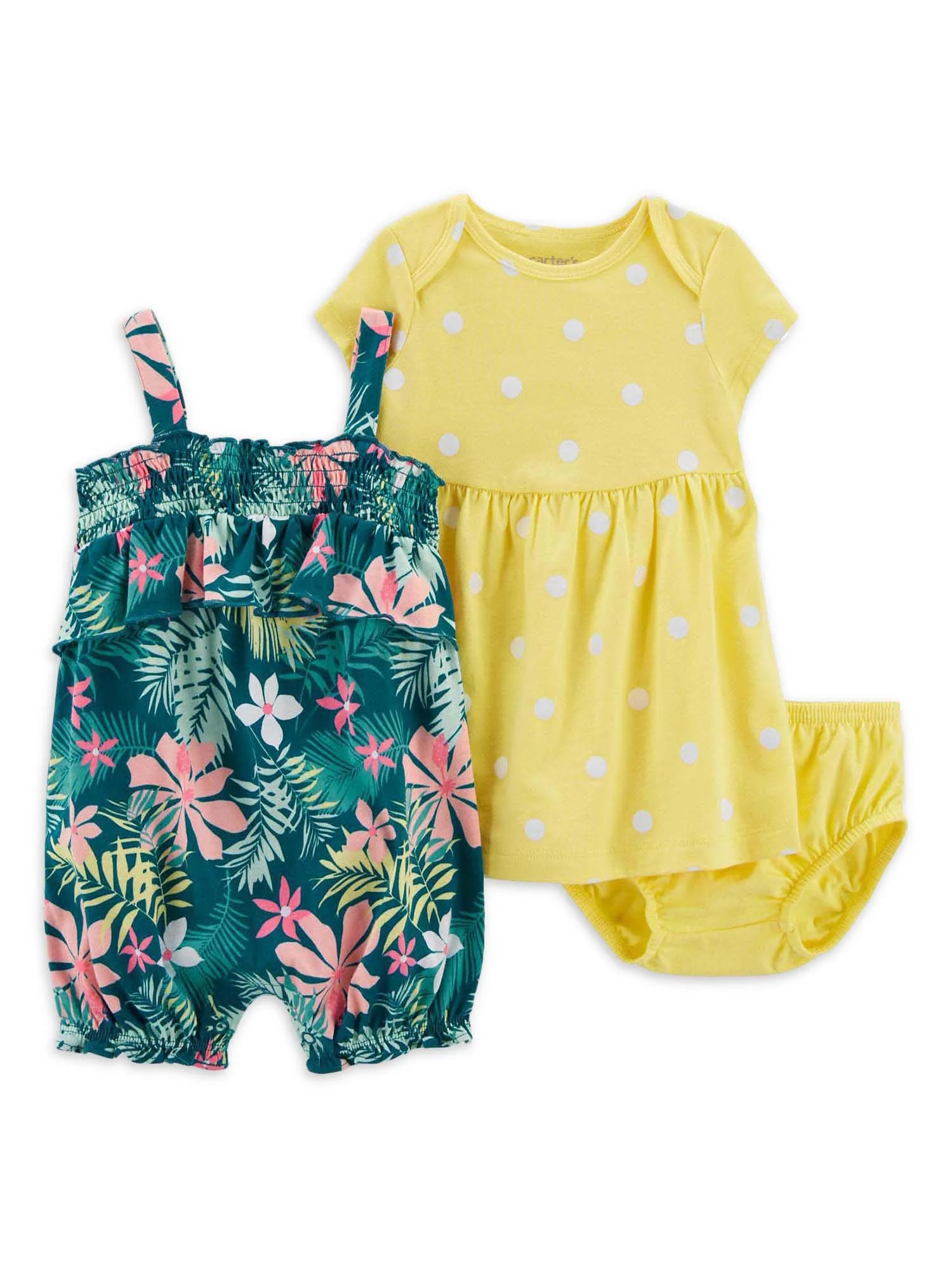 Carter's Child of Mine Baby Girl Romper and Dress Set, 3-Piece, Sizes 0-24 Months | Walmart (US)