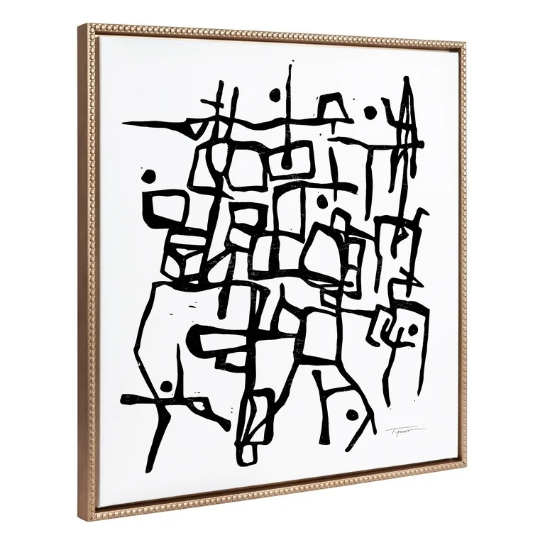 Kate and Laurel Sylvie Beaded Organic Lines Black and White Abstract Vintage Framed Canvas Wall A... | Walmart (US)