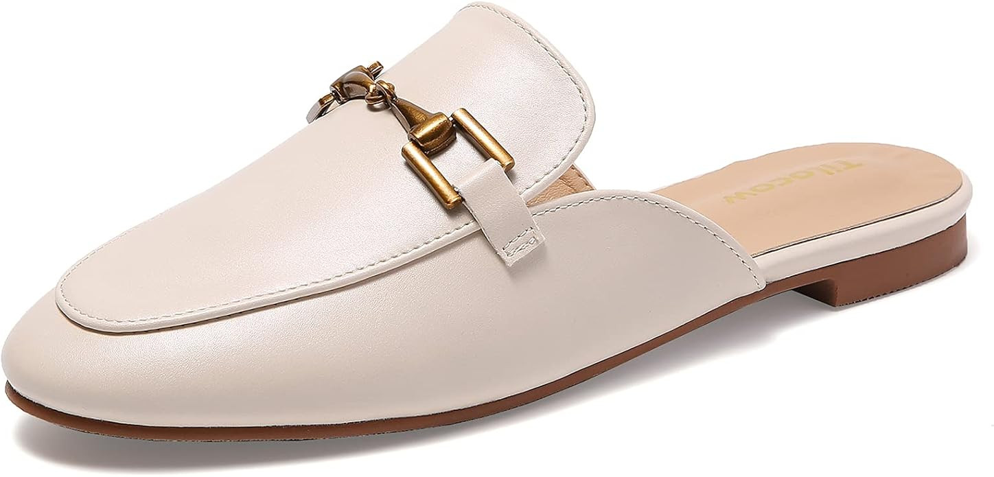 Tilocow Buckle Mules for Women Round Toe Backless Flat Mules Comfortable Slides Mules Shoes Ladie... | Amazon (US)